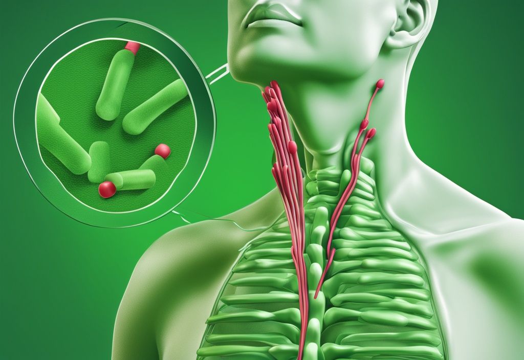 Illustrazione fotorealistica moderna con tema verde che mostra la tiroide e gli effetti positivi dell'astaxantina è tiroide.